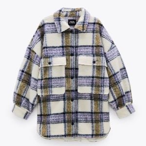 zara • oversized flannel jacket/shacket (white/purple)